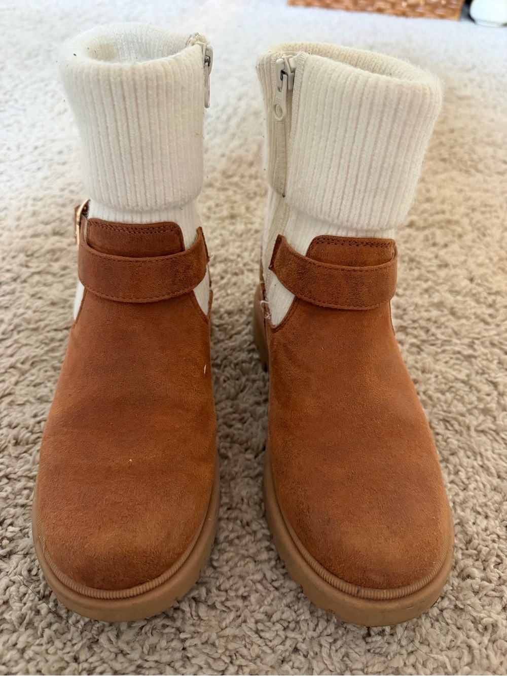 Target Kids Tan Suede Boots with Cream Knit Cuff